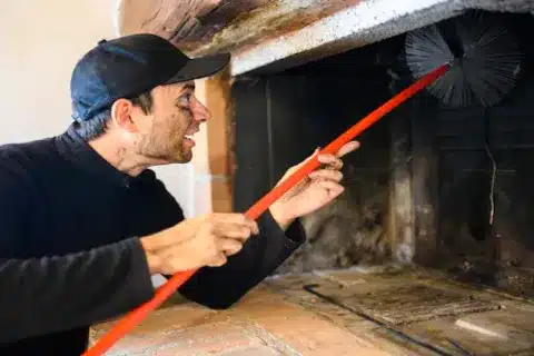 Gas fireplace being serviced in Calgary home
