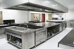Stainless steel range hood in Calgary commercial kitchen