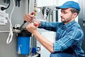 Whole house water softener system installed in Calgary property