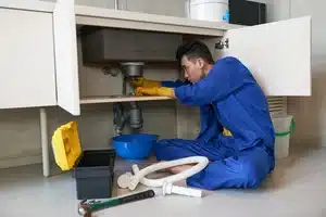 Professional plumber completing whole-home re-piping project