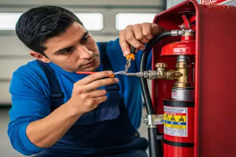 Commercial fire sprinkler leak being fixed in Calgary