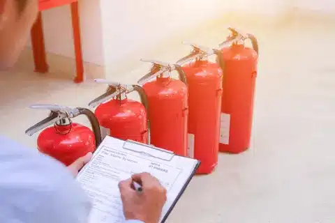 Mounted fire extinguishers in Calgary restaurant