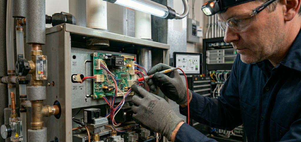A clean mechanical room environment featuring a high-efficiency unit maintained by furnace repair services in Calgary.