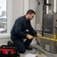A professional Ray-Z Plumbing and Heating technician performing expert gas line installation services in Calgary.