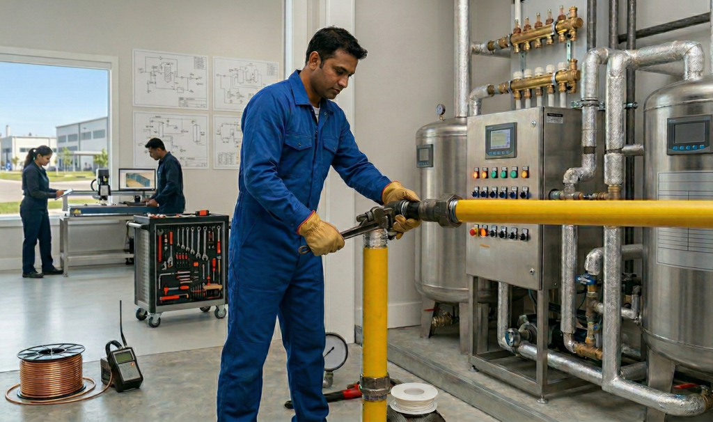 A clean and organized mechanical room featuring expert gas line installation services in Calgary.