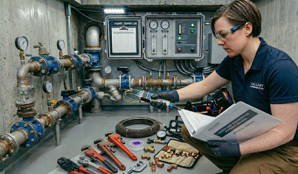 A clean mechanical room featuring equipment reviewed during plumbing inspection services in Calgary.